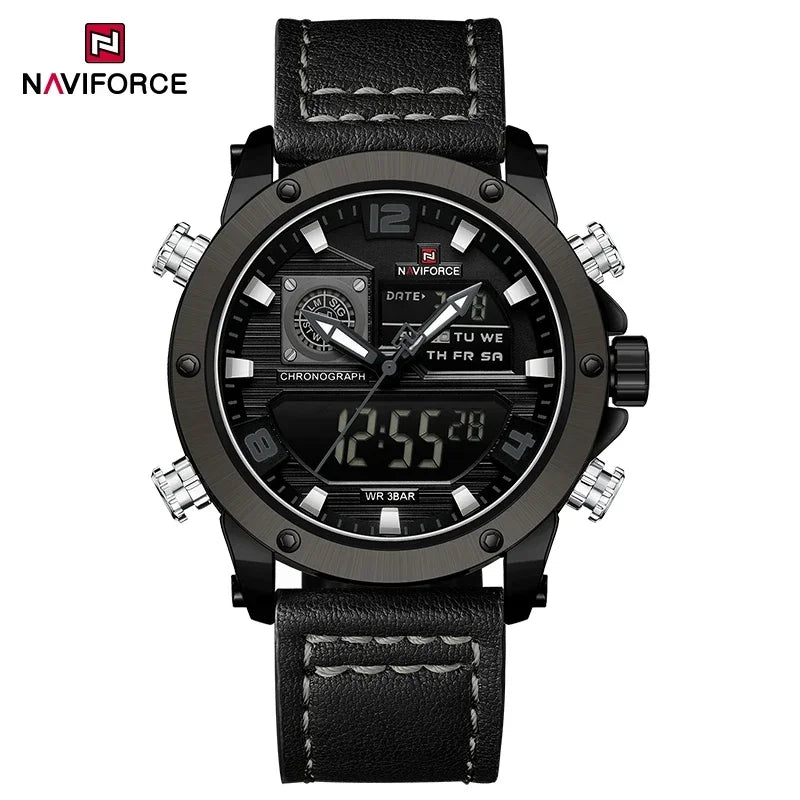 NAVIFORCE Digital Mens Military Watch Waterproof Watch Dual Display Quartz Sports Watch For Men Luminous High Quality Wristwatch
