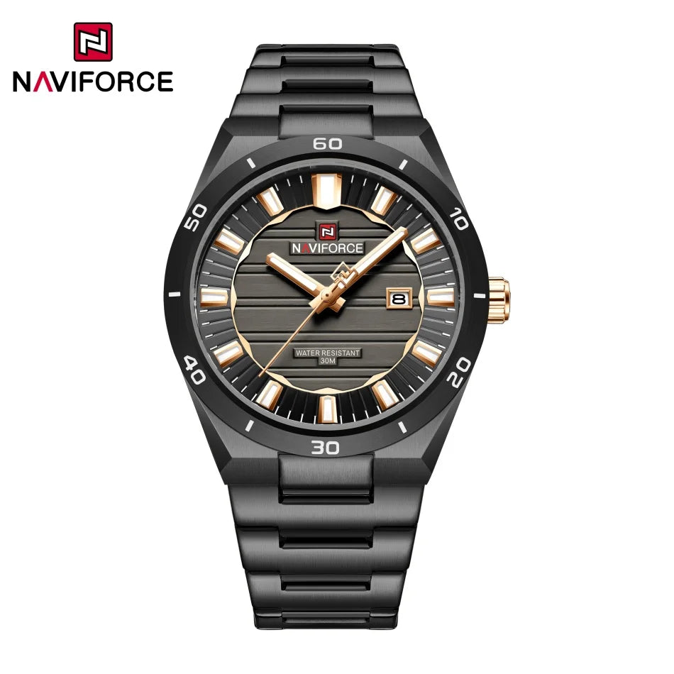NAVIFORCE Men Quartz Watch Original Waterproof mens wristwatch Steel Strap Quartz Date Display Luminous Fashion Watches For Men