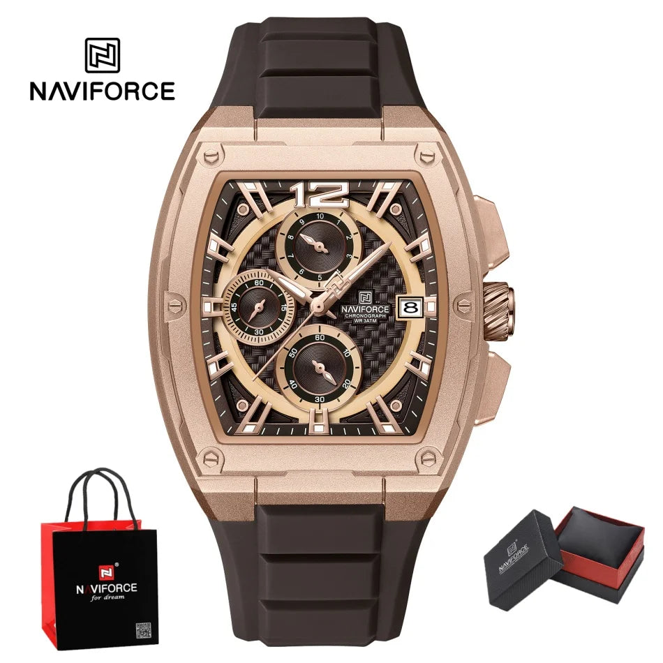 NAVIFORCE Men's Waterproof Luxury Sport Watch Casual Multifunction Chronograph Business Wristwatch with Silicone Band Gift Set