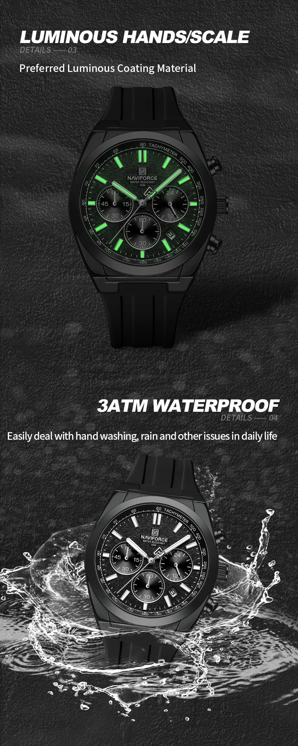 NAVIFORCE Waterproof Sport Watches for Men Military Multi-function Chronograph Wrist Watch Male Luxury Silica Strap Quartz Clock