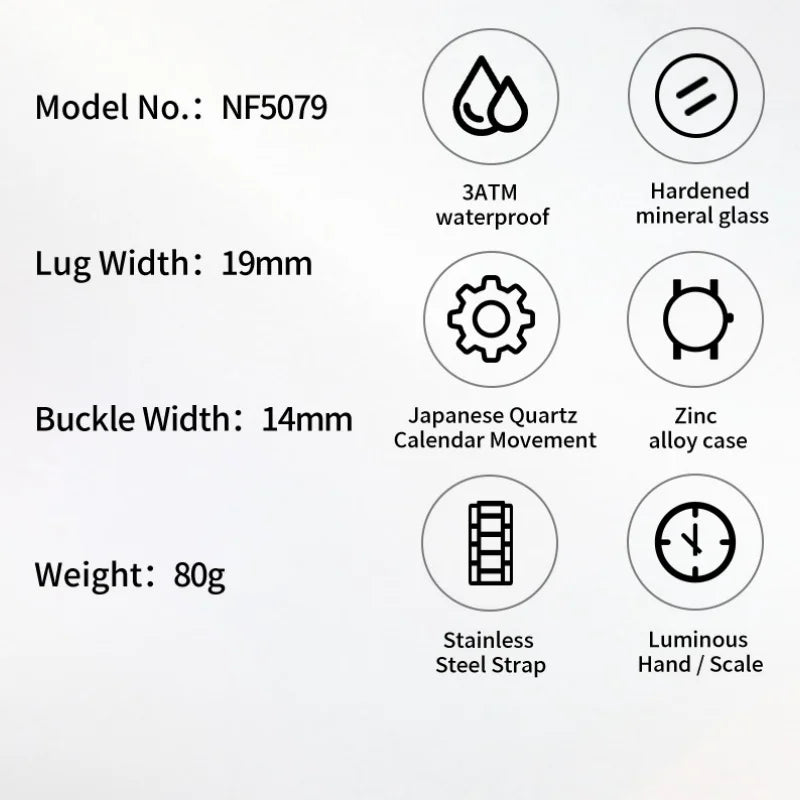 NAVIFORCE Luxury Women Quartz Calendar Watch 30M Waterproof Luminous Steel Strap Female Casual Girls Fashion Wristwatch Gift Box