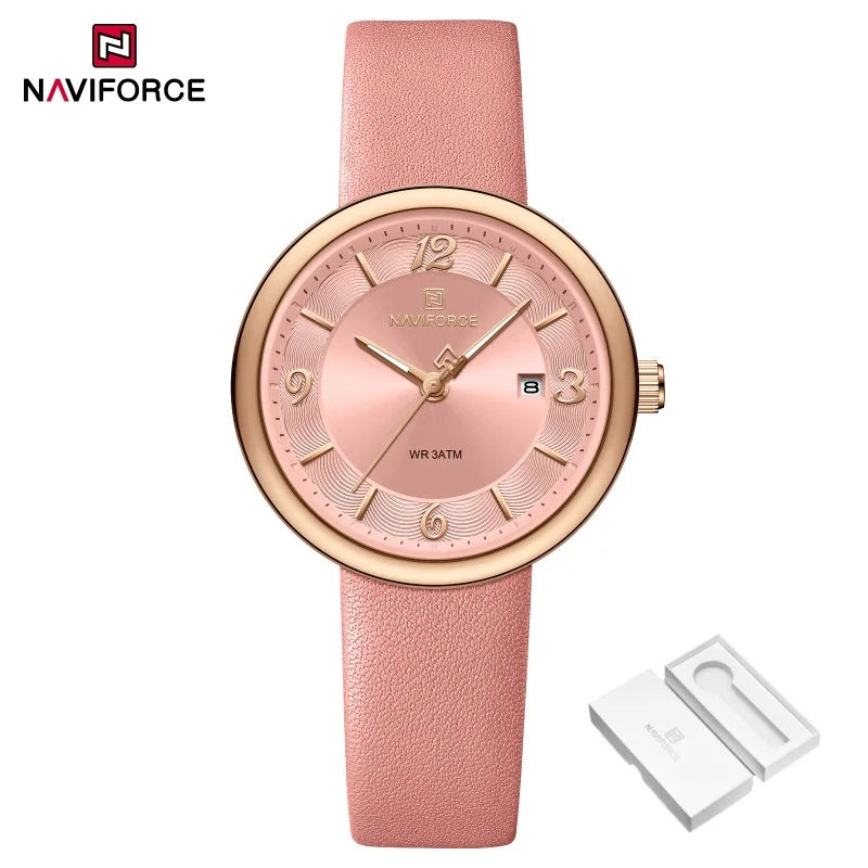 NAVIFORCE New Women Daily Quartz Watch Lightweight Floral Dial 3ATM Waterproof PU Strap Elegant Lady Wristwatch Relogio Feminino