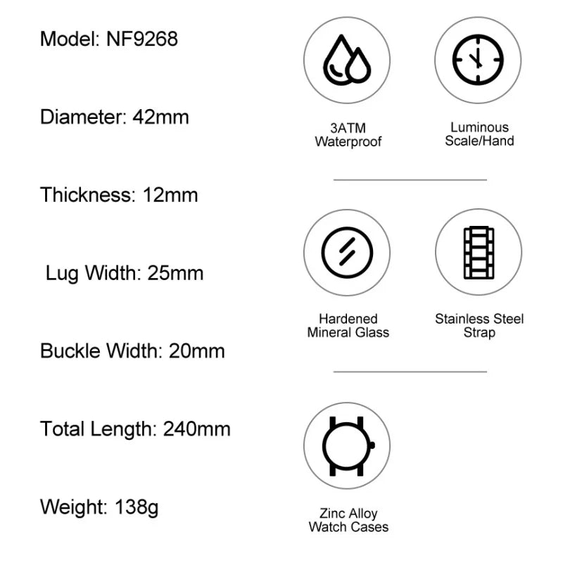 NAVIFORCE Men Quartz Watch Date Display Luminous Waterproof Steel Strap Original Fashion Father's Day Wristwatch Gift Box NF9268