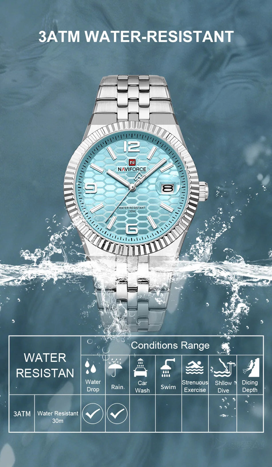 NAVIFORCE Men's Watch Quartz Date Display 30M Waterproof Luminous Stainless Steel Male Trendy Luxury Wristwatch Relogio Masculin