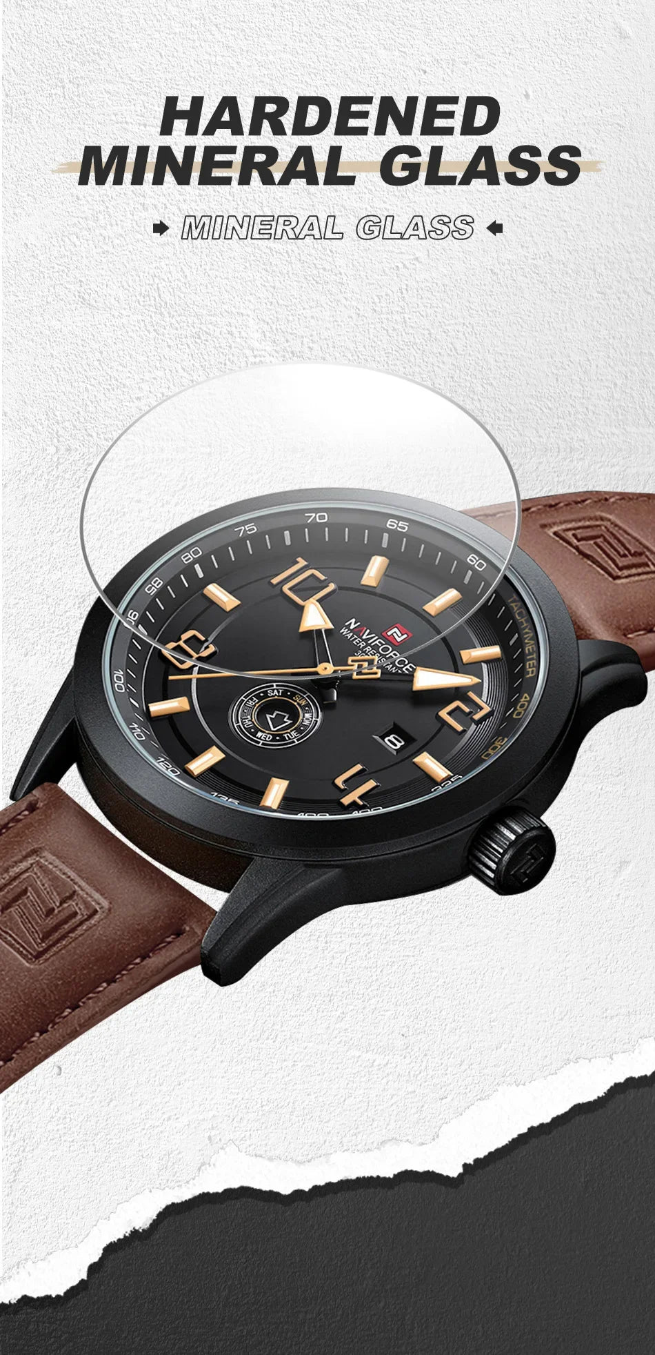 NAVIFORCE Watches for men Fashion Sports PU Strap 30m Waterproof Quartz Calendar Display Wristwatch Male Gift Relogio Masculino