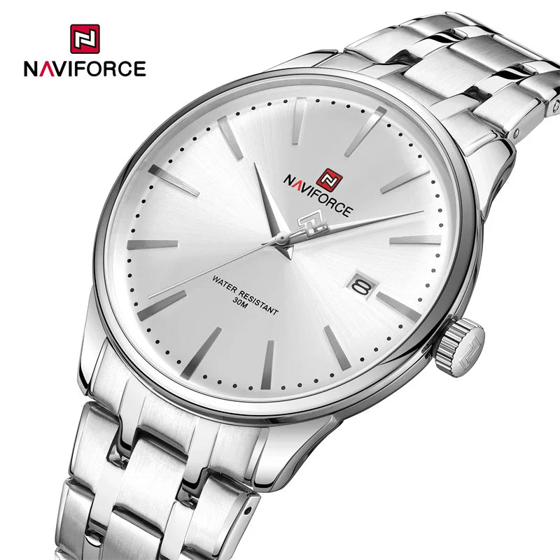 New NAVIFORCE Men's Fashion Business Stainless Steel Strap Quartz Wristwatches Calendar Watch Waterproof Relogio Masculino Gifts