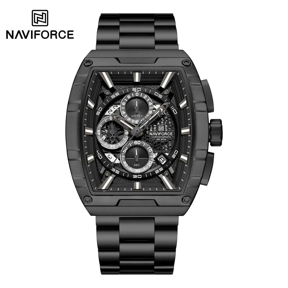 NAVIFORCE Quartz Watch for Men Fashion Waterproof Luminous Chronograph Wristwatch Auto Date Stainless Steel Strap Clock Gift