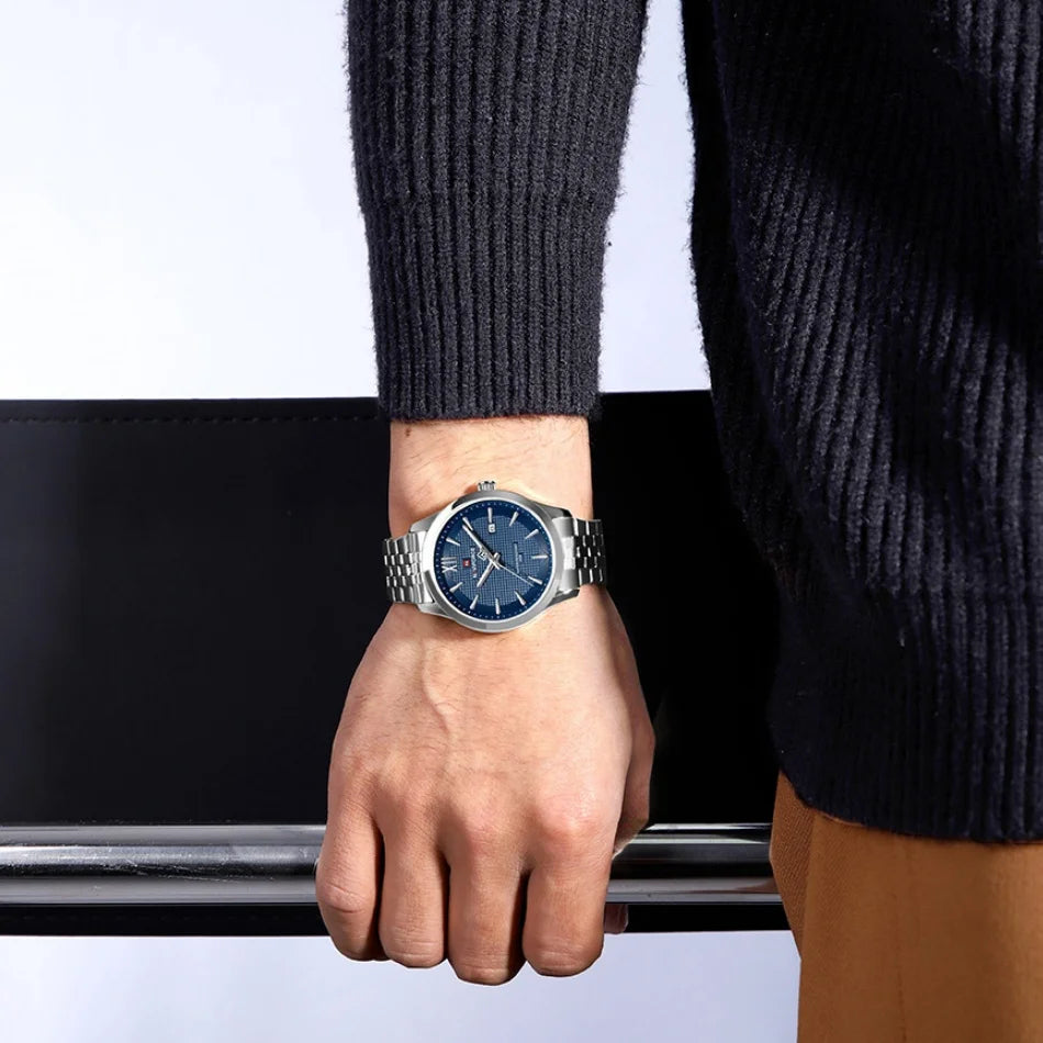 New Style NAVIFORCE Ultra Thin 9mm Minimalist Fashion Quartz Watch for Men Steel Band Auto Date Male Waterproof GIft Wristwatch