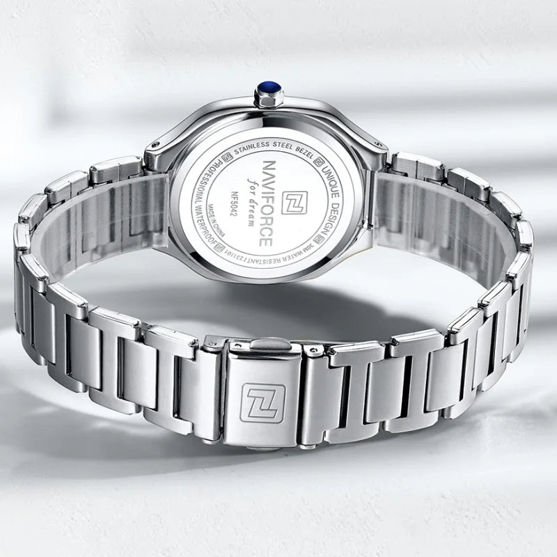 NAVIFORCE Women's Casual Fashion Quartz Watch Unique Design Waterproof Steel Strap Elegant Ladis Daily Wear Wristwatch Gift Box