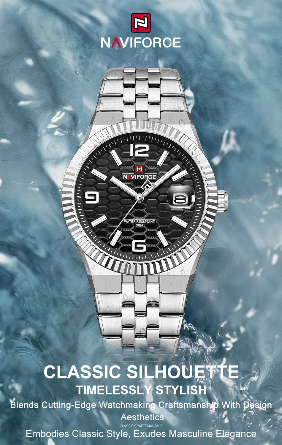 NAVIFORCE Men Watches Quartz Calendar Waterproof Luminous Magnifying Glass Window Stainless Steel Male Luxury Business Watches