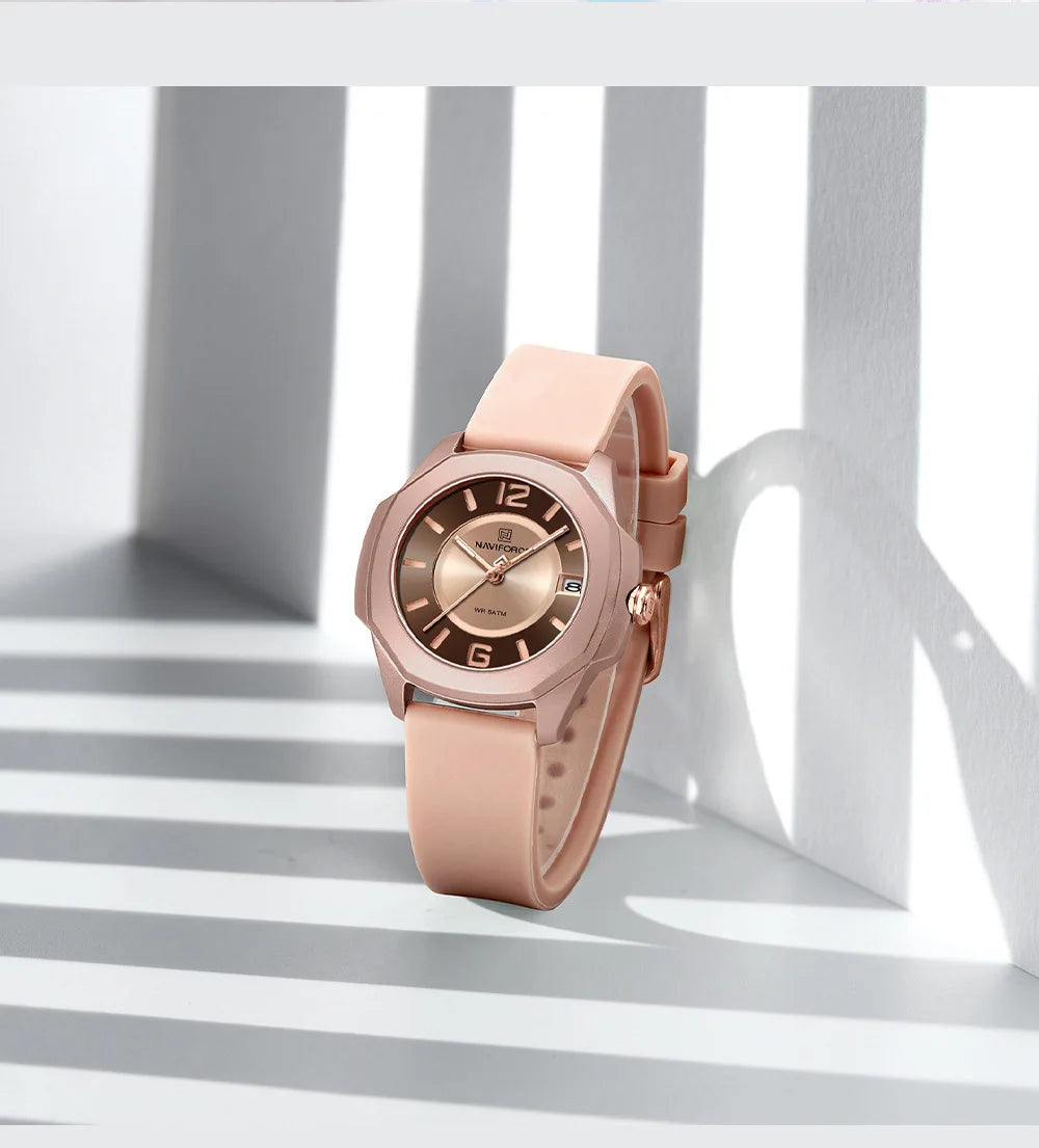 NAVIFORCE Watch Women's Luxury Quartz Watches Ladies Simple Style Silicone Strap Wrist Watch Date Display Clock Package Gifts