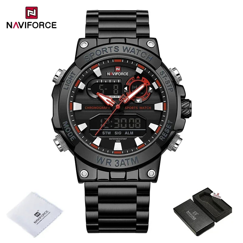 NAVIFORCE Men Military Watch Waterproof Wristwatch Dual Display Quartz Clock Sport Watch Male Big Watches Men Relogios Masculino