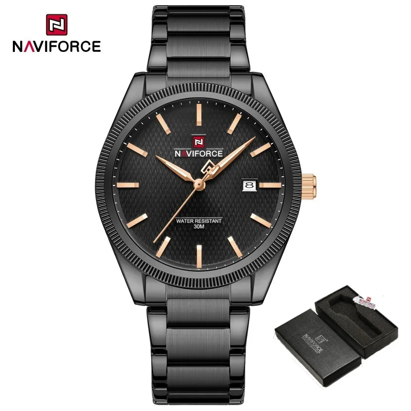 NAVIFORCE Fashion Watches for Men Luxury Business Stainless Steel Strap Quartz Wristwatches Waterproof Calendar Luminous Clock