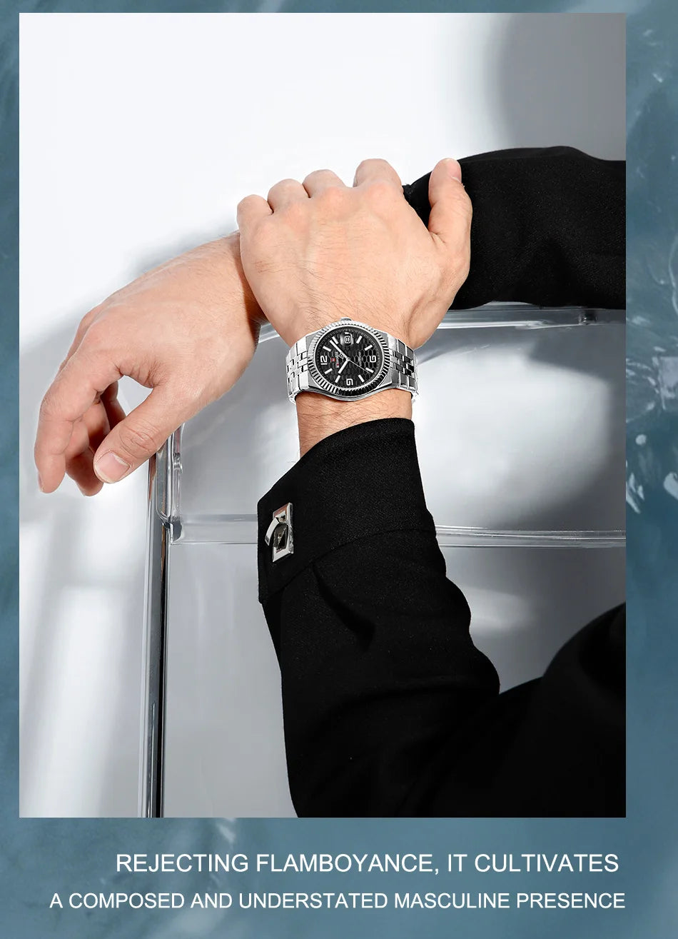 NAVIFORCE Men Watches Quartz Calendar Waterproof Luminous Magnifying Glass Window Stainless Steel Male Luxury Business Watches