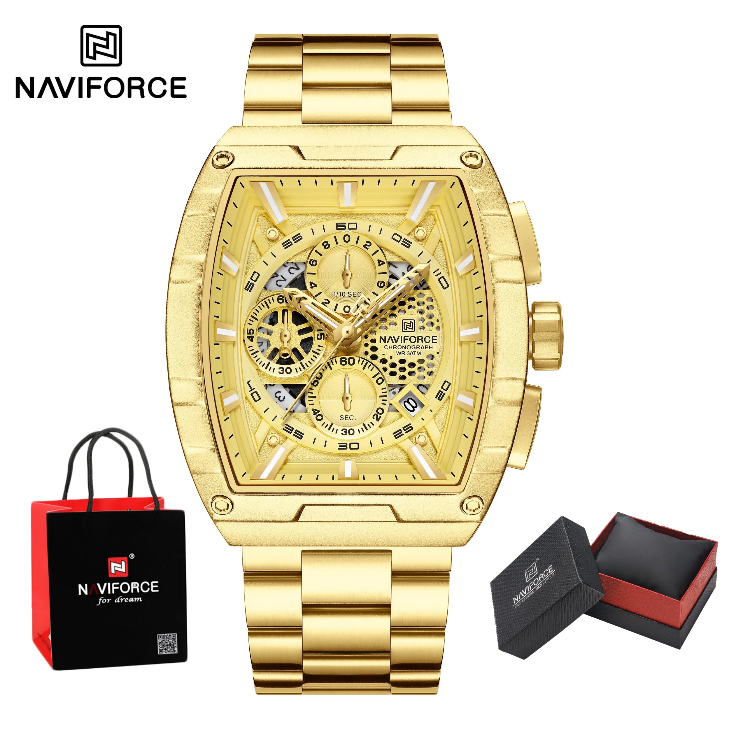 NAVIFORCE Men's Watches Sports Auto Date Man Watch Luxury Waterproof Stainless Steel Quartz Wristwatch Chronograph Package Gifts