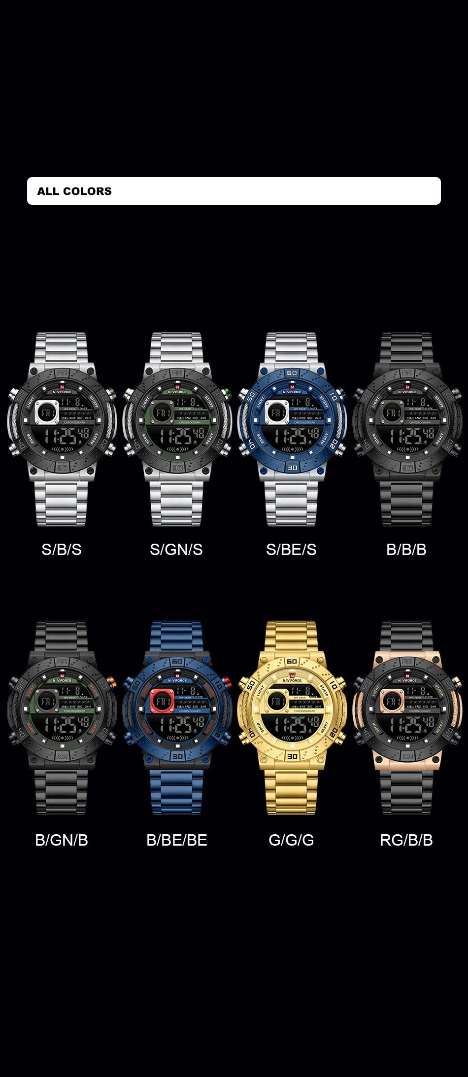NAVIFORCE Watches for Men LCD Digital Luminous Stainless Steel Strap Male Hot Sale Business Luxury Wristwatch Relogio Masculino
