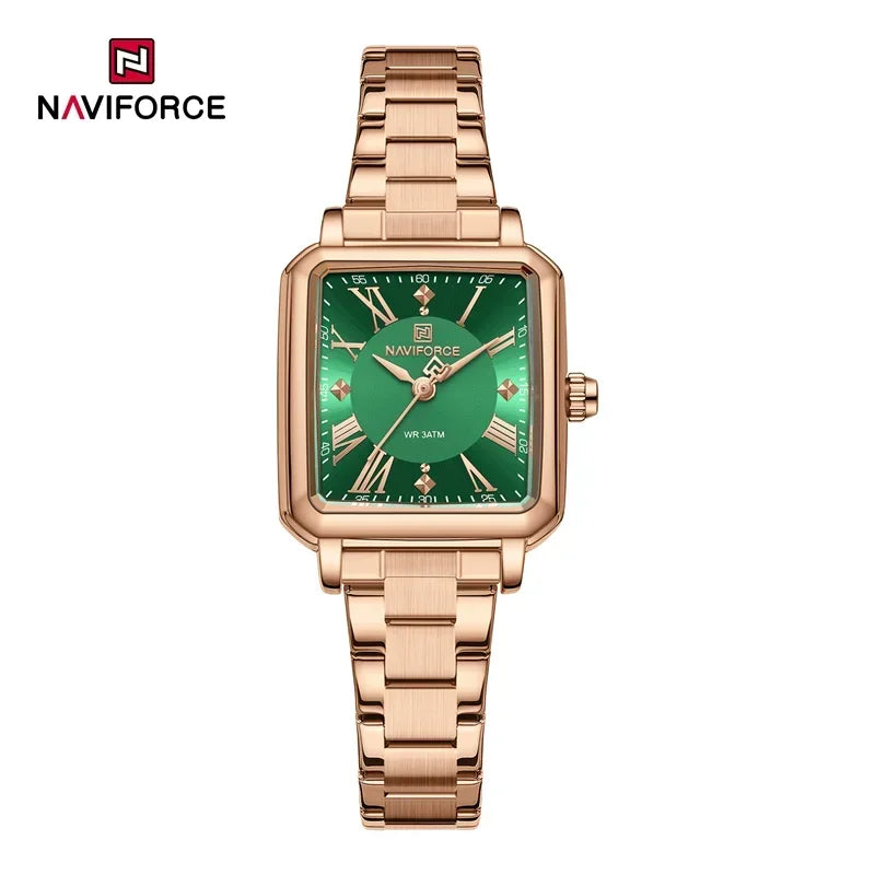 NAVIFORCE Women's 30M Waterproof Wristwatch Original  Double Snap Watch For Women Fashion Elegant Stainless Steel Ladies Clock