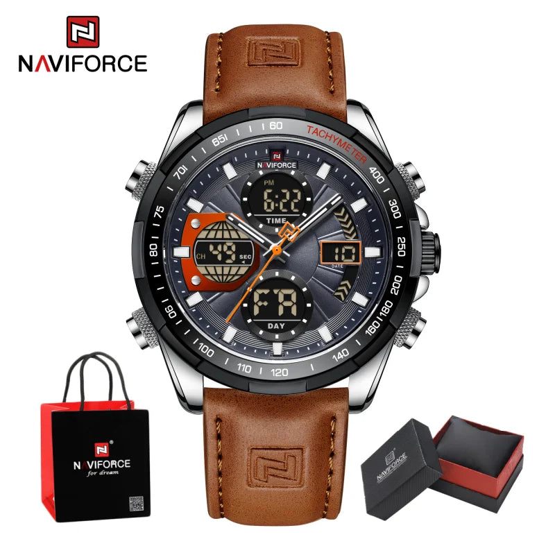 NAVIFORCE Man's Watch Quartz Chronograph Alarm Waterproof Big Clock Digital Military Luxury Male Wristwatch Gift Box NF9197L