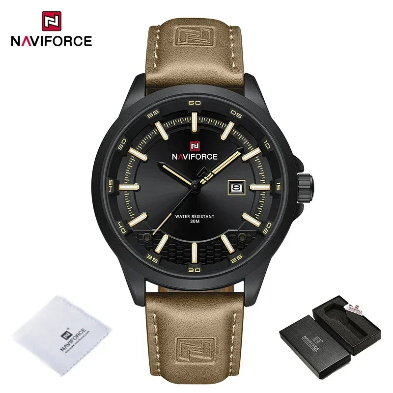 NAVIFORCE Quartz Dress Watch For Men Simple Original Leather Man Watches Waterproof Luminous Business Hand Calendar Clock Gift