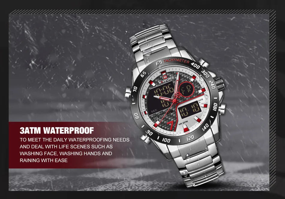 NAVIFORCE Man's Quartz Watch Dual Display Luminous Stainless Steel Strap Male Fashion Business Father's Day Wristwatch Gifts Box
