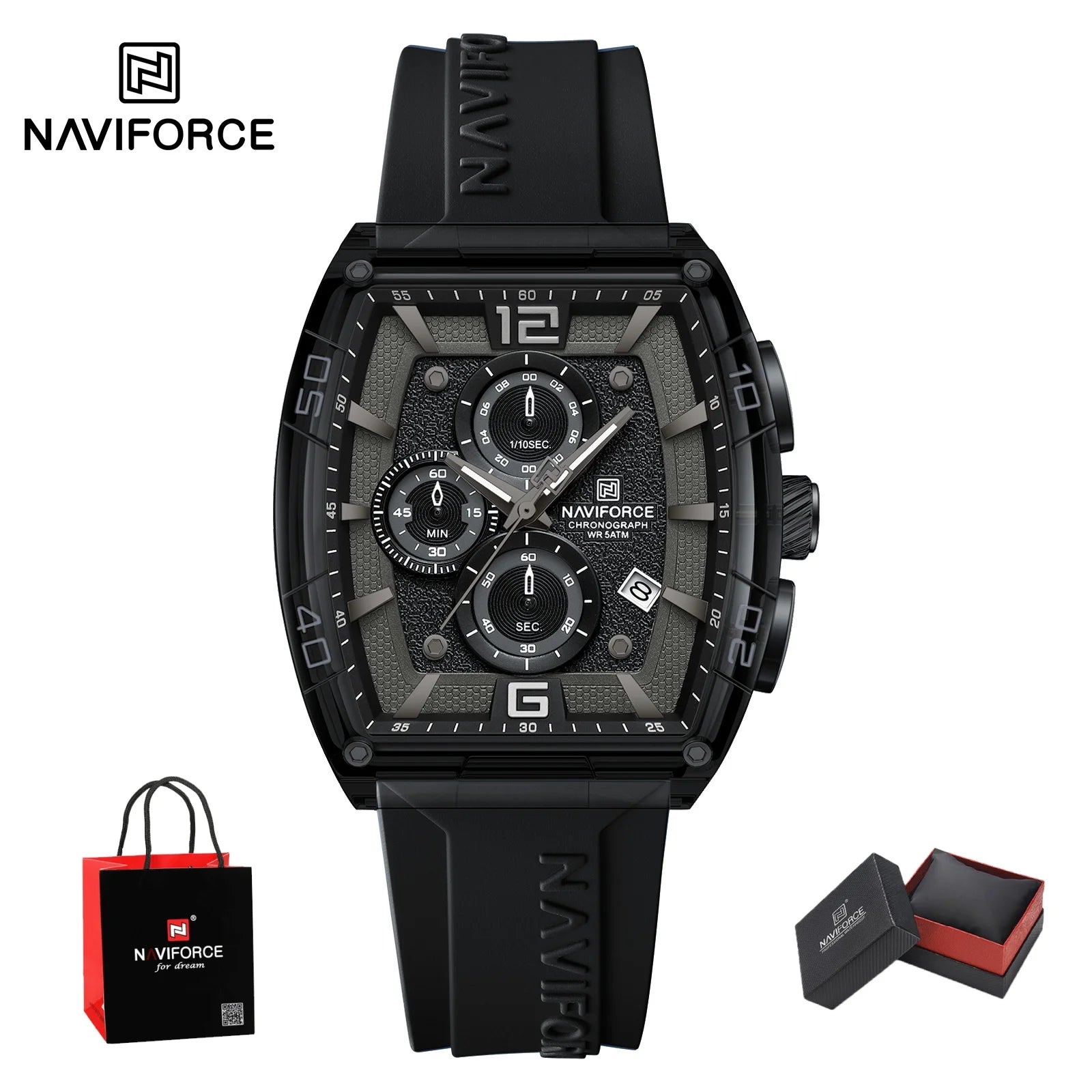 NAVIFORCE Watches for men luxury Sports Waterproof Silicone Band Quartz Wristwatch Luminous Chronograph Clock Gift+ Box