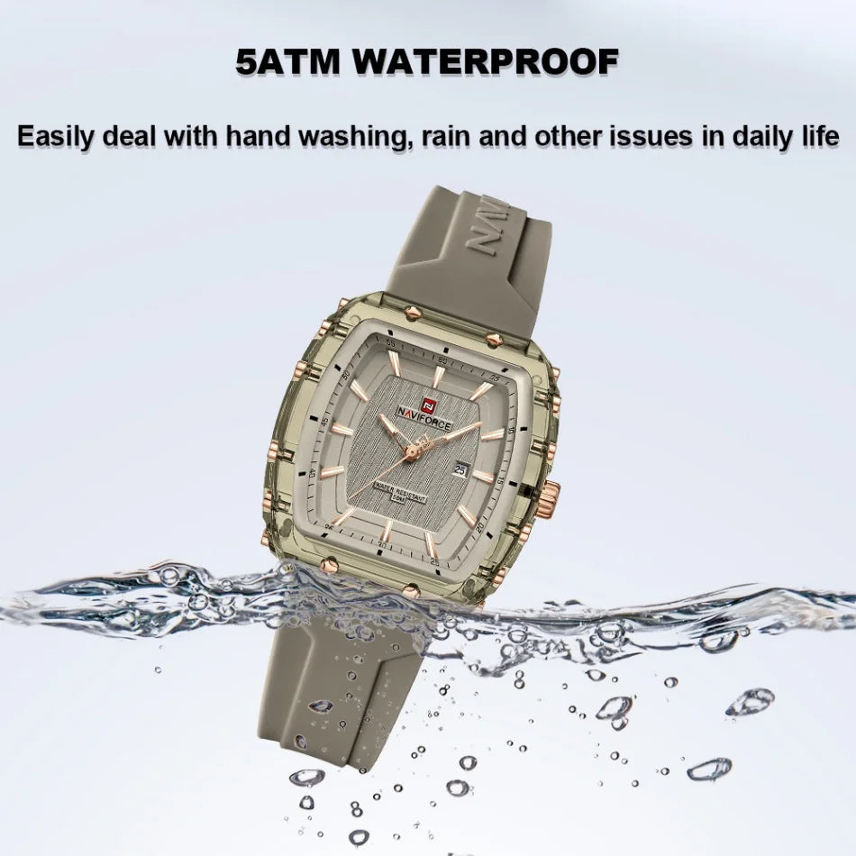 NAVIFORCE Ladies Wristwatches Fashion Comfortable Silicone Strap Date Women's Watches Quality Waterproof Female Luminous Clock