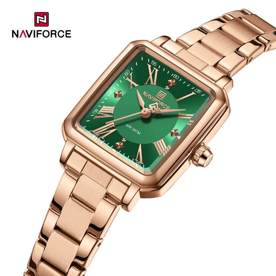 NAVIFORCE Women's 30M Waterproof Wristwatch Original  Double Snap Watch For Women Fashion Elegant Stainless Steel Ladies Clock