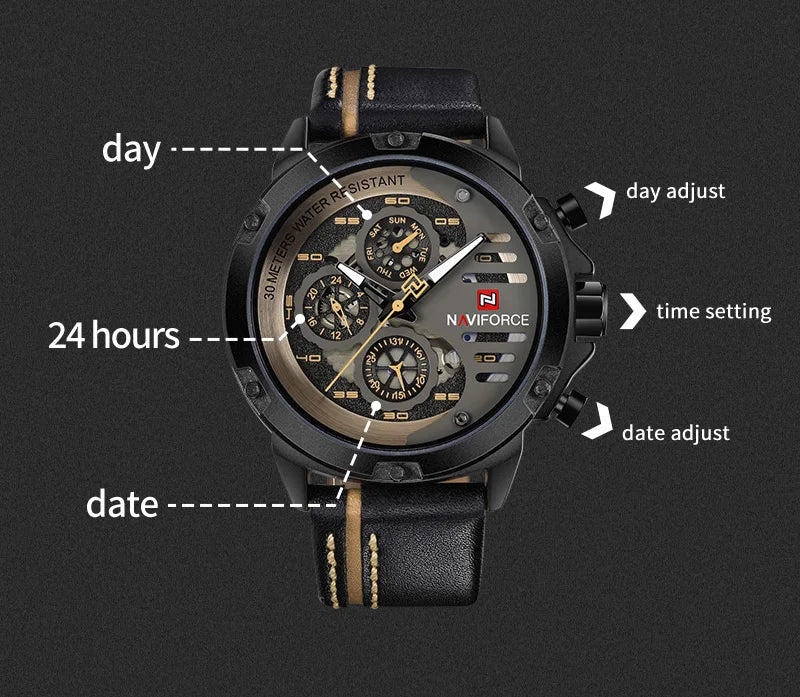 Men's Watches NAVIFORCE Brand Luxury Quartz Watch Man Leather Sport Wristwatches Waterproof Male Clock With Box Set For Sale