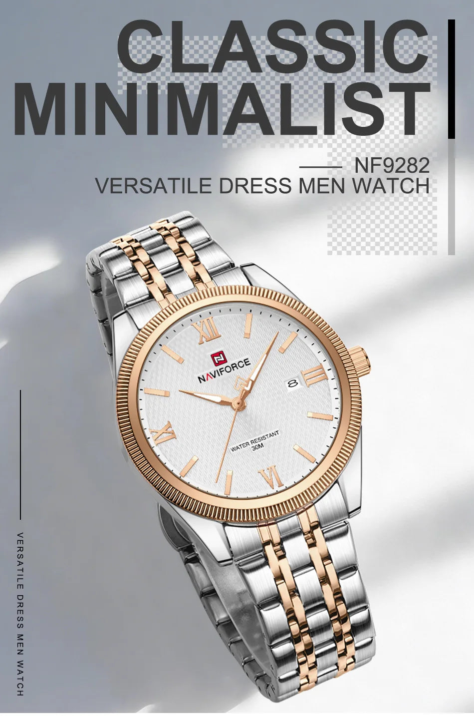 NAVIFORCE Men Watch Quartz Calendar Waterproof Stainless Steel Trendy Male Business Original Design NF9282 Wristwatch Gift Box