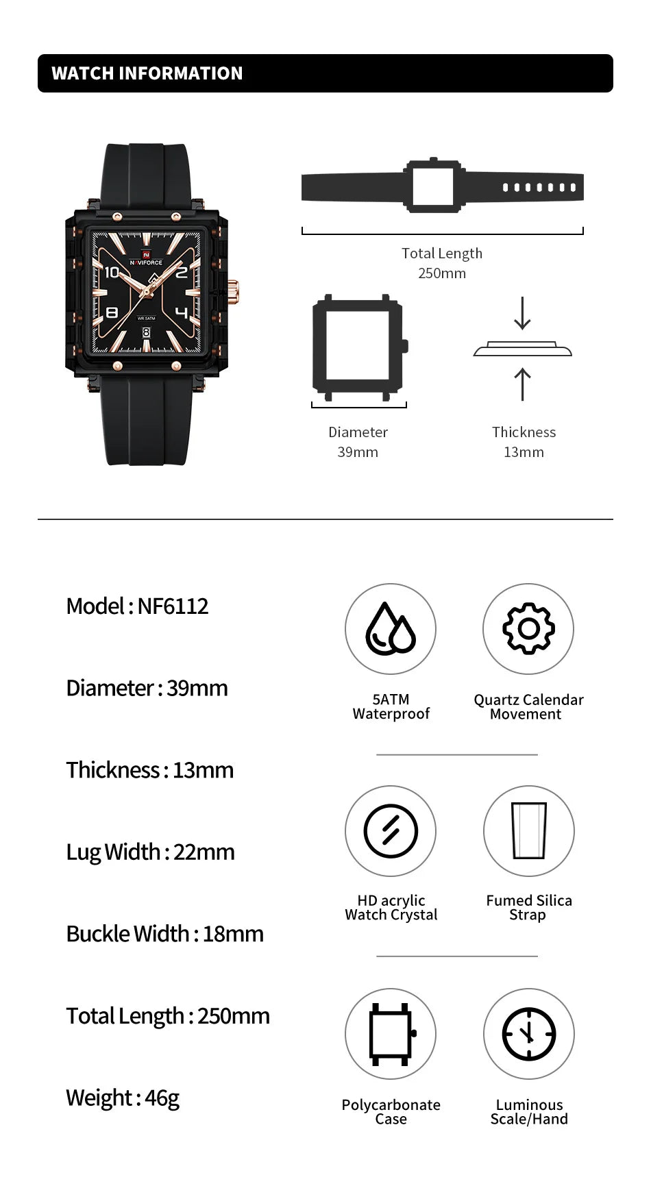 NAVIFORCE High Quality Men Watches 50M Waterproof Sport Date Display Quartz Watch Silicone Luminous Hands boy gift Reloj Hombre