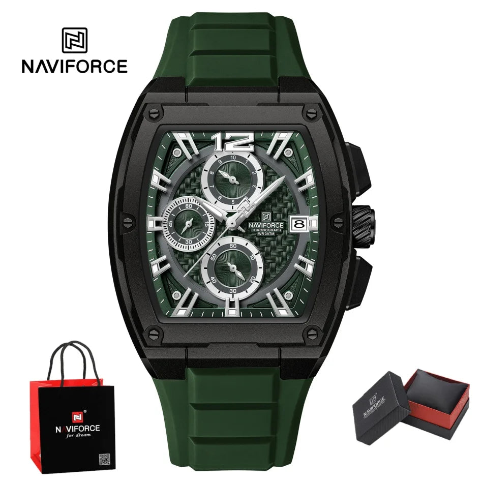 NAVIFORCE Men's Waterproof Luxury Sport Watch Casual Multifunction Chronograph Business Wristwatch with Silicone Band Gift Set