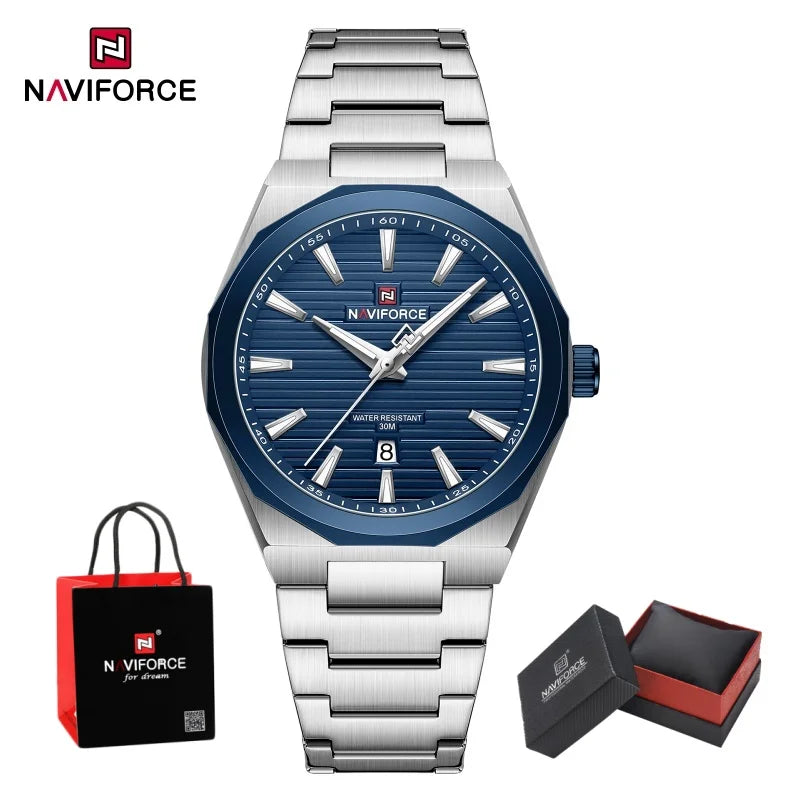 NAVIFORCE Luxury Man's Watch Quartz Date Display Clock Steel Band Fashionable Casual Military Style Wristwatch Gift Box for Male