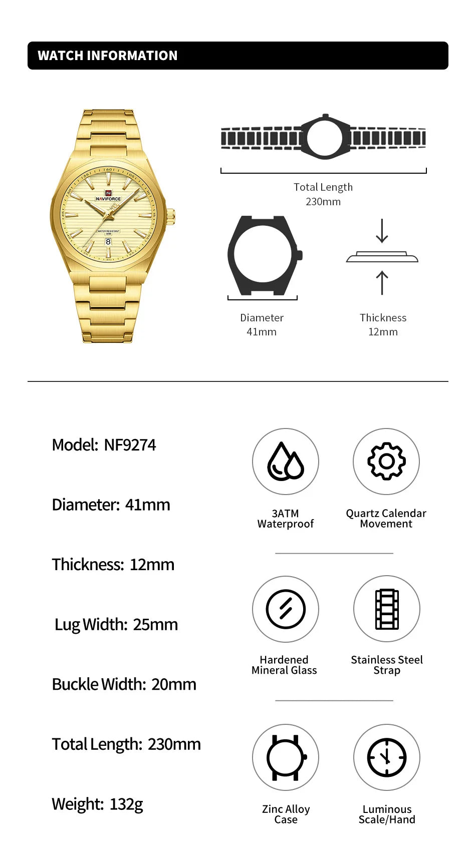 NAVIFORCE Fashion Waterproof Quartz Wristwatch Luminous Point Men Watch Date Display Sports Clock Man Watches Relogio Masculino