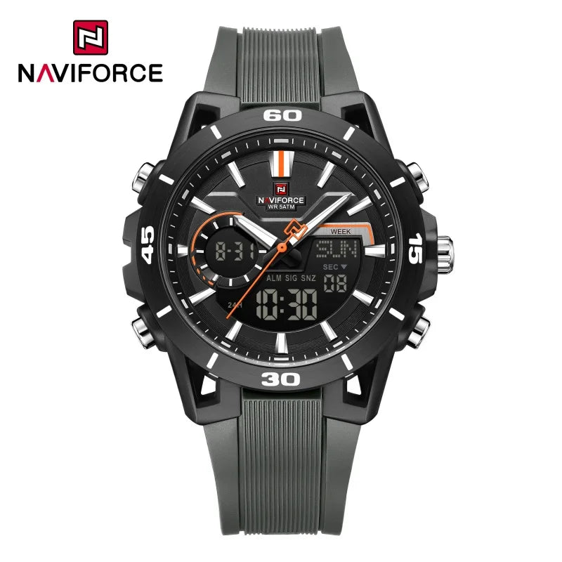 NAVIFORCE Men Watches Quartz Dual Display 50M Waterproof Chronograph Luminous Alarm Clock Male Business Sports Trendy Wristwatch
