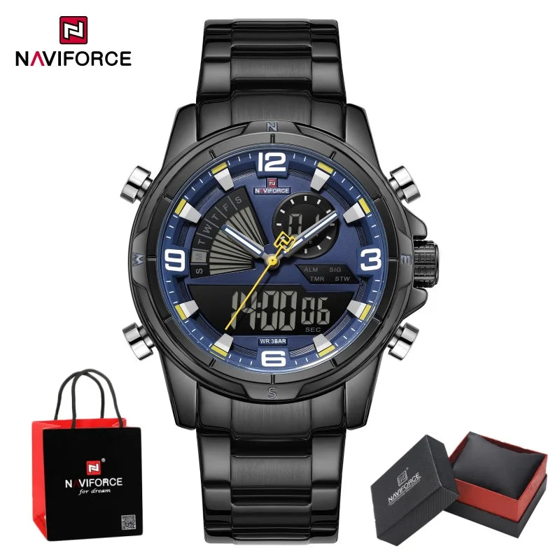 NAVIFORCE Luxury Man's Watch Quartz Chronograph Dual Display 3ATM Waterproof Military Style Sports Wristwatch Gift Box For Men