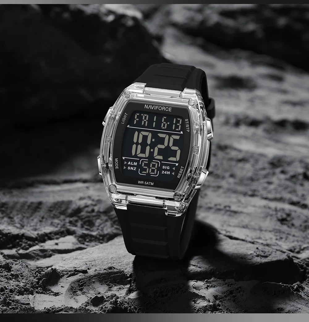 NAVIFORCE Luxury LCD Digital Sport Watches For Men Luxury Casual Alarm Clock 50M Waterproof Silicone Band Electronic Wristwatch