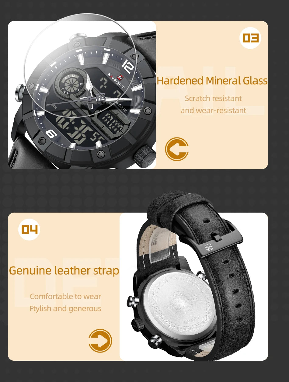 NAVIFORCE Men Quartz Watch Dual Time Date Night Illumination Classic Business Male Clock Luxury Original Waterproof Wristwatch