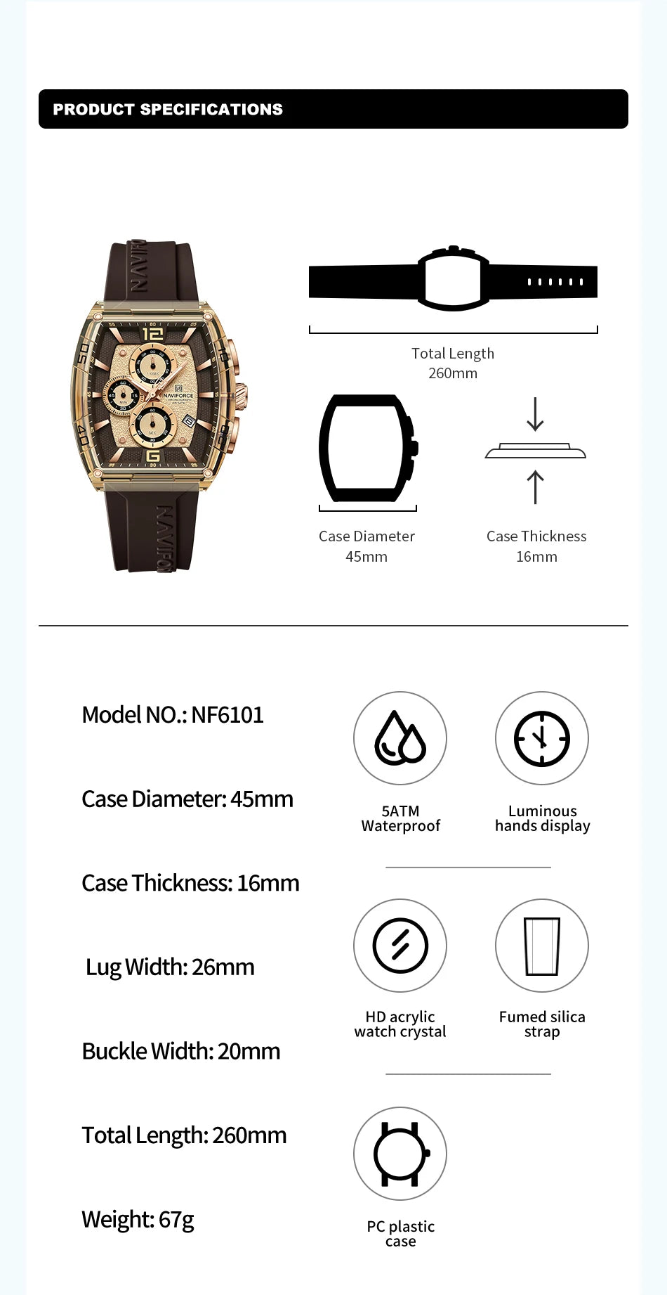 NAVIFORCE Watches for men luxury Sports Waterproof Silicone Band Quartz Wristwatch Luminous Chronograph Clock Gift+ Box
