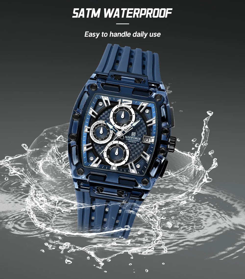 NAVIFORCE Outdoor Quartz Wristwatch for Men Chronograph Auto Date 5ATM Waterproof Silicone Strap Male Casual Fashion Sport Clock