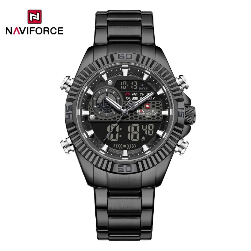 NAVIFORCE Men's Watch Quartz Dual Display 3ATM Waterproof Luminous Chronograph Alarm Clocks Male Luxury High Quality Wristwatch