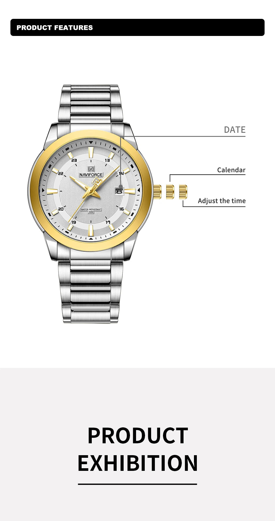 NAVIFORCE Brand New Fashion Casual Men Watch Stainless Steel Water Resistant Calendar Quartz Wristwatches Relogio Masculino 2023