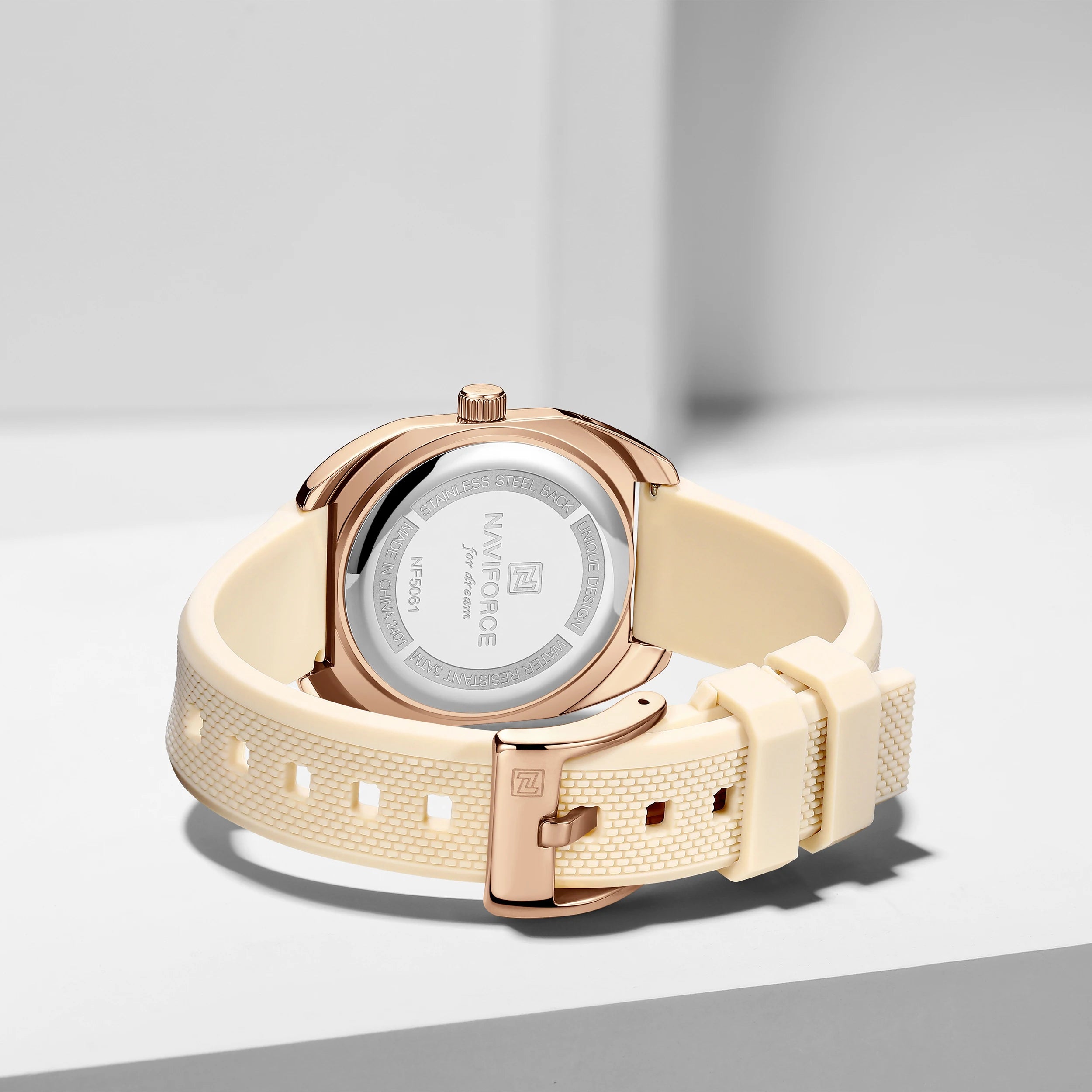 NAVIFORCE Womens Square Quartz Watch 3ATM Waterproof Luminous Silicone Strap Casual Fashion Dress Elegant Wristwatch Gifts Box