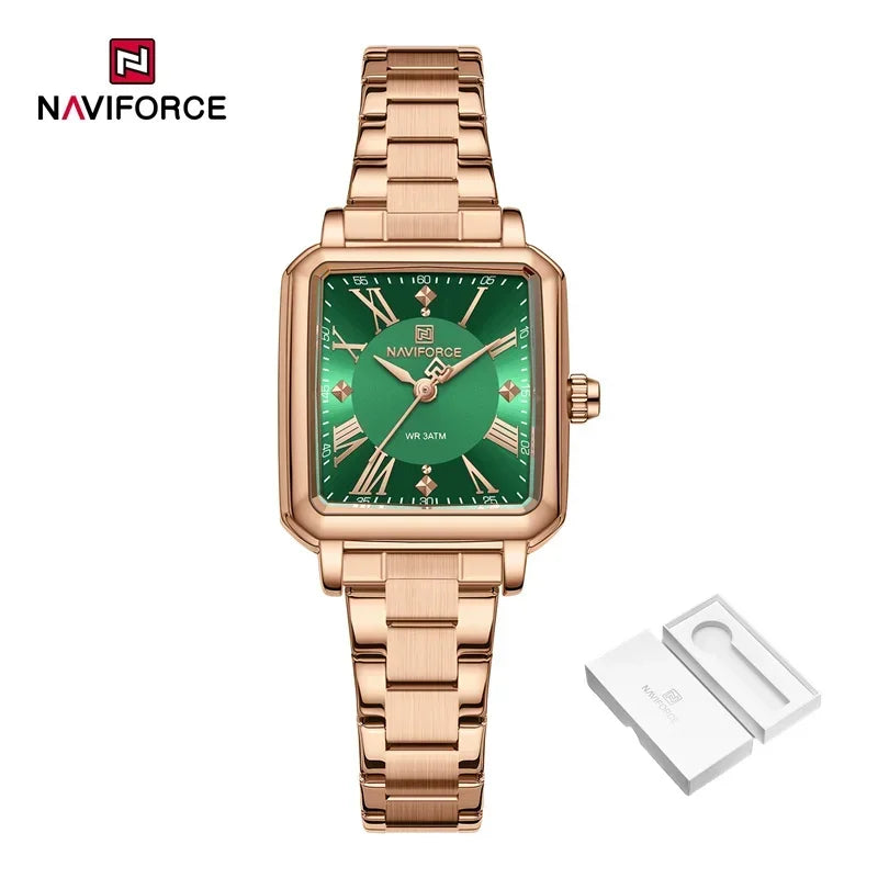 NAVIFORCE Women's 30M Waterproof Wristwatch Original  Double Snap Watch For Women Fashion Elegant Stainless Steel Ladies Clock