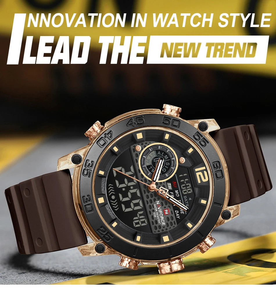 Men Watch NAVIFORCE Fashion Casual Quartz Luminous Watches  Waterproof  Wristwatch Silicone Band Day and Date Display Clock 6104