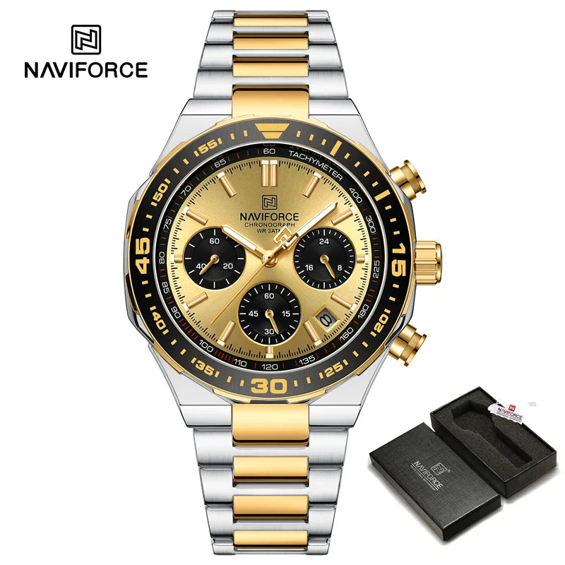 NAVIFORCE 2024 New Men Watch Waterproof Business Casual Date Luminous Quartz Wristwatch Chronograph Stainless Steel Strap Clock