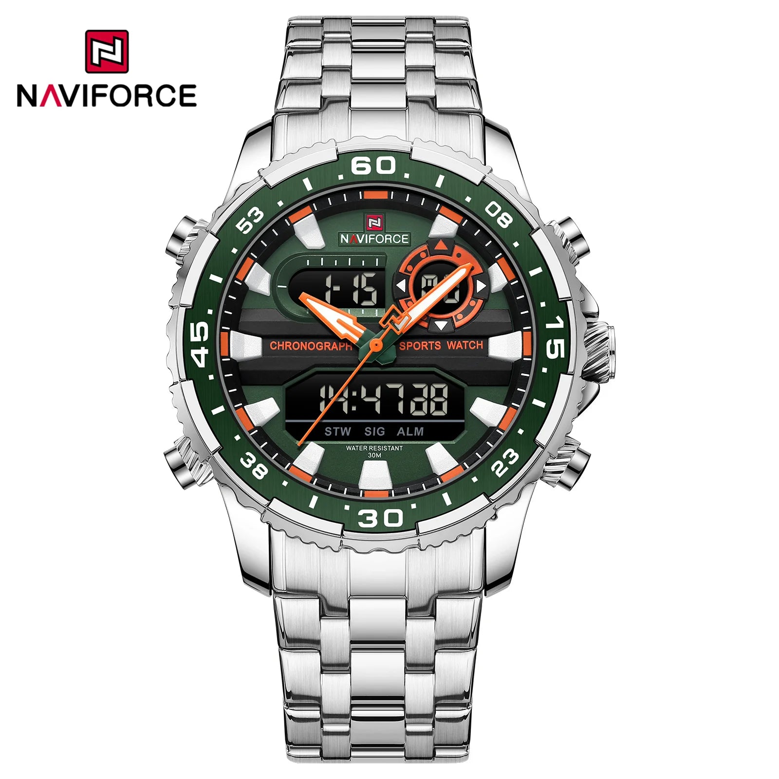 2024 Top Brand NAVIFORCE Men's Watch Quartz Analog LCD Digital Wristwatch Male Stainless Steel Strap Water Resistant Date Clock