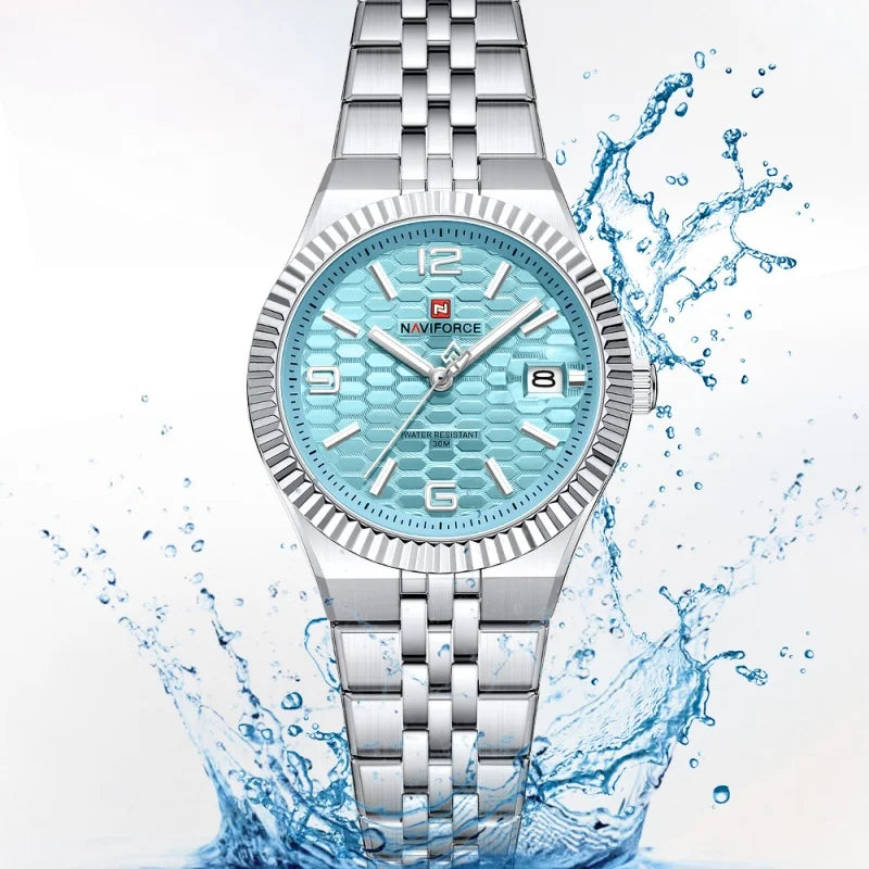 NAVIFORCE Luxury Women Quartz Calendar Watch 30M Waterproof Luminous Steel Strap Female Casual Girls Fashion Wristwatch Gift Box