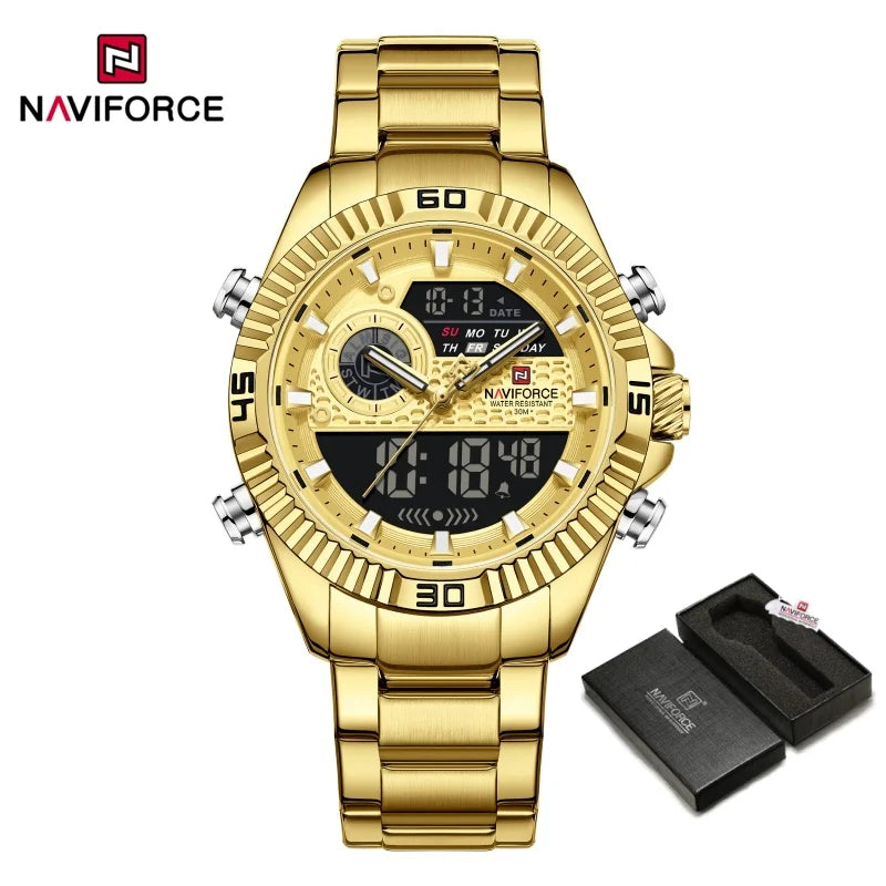 NAVIFORCE Men's Watch Quartz Dual Display 3ATM Waterproof Luminous Chronograph Alarm Clocks Male Luxury High Quality Wristwatch