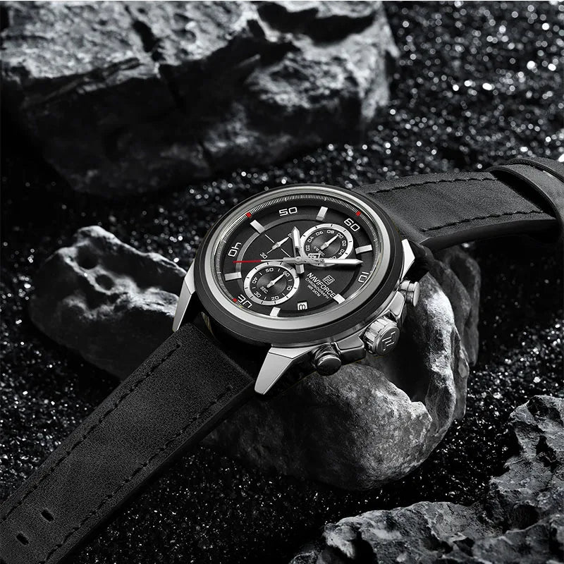 Original NAVIFORCE Business Luxury Leather Strap Men Watches Sports Chronograph Watch for Man 3ATM Waterproof Quartz Wristwatch