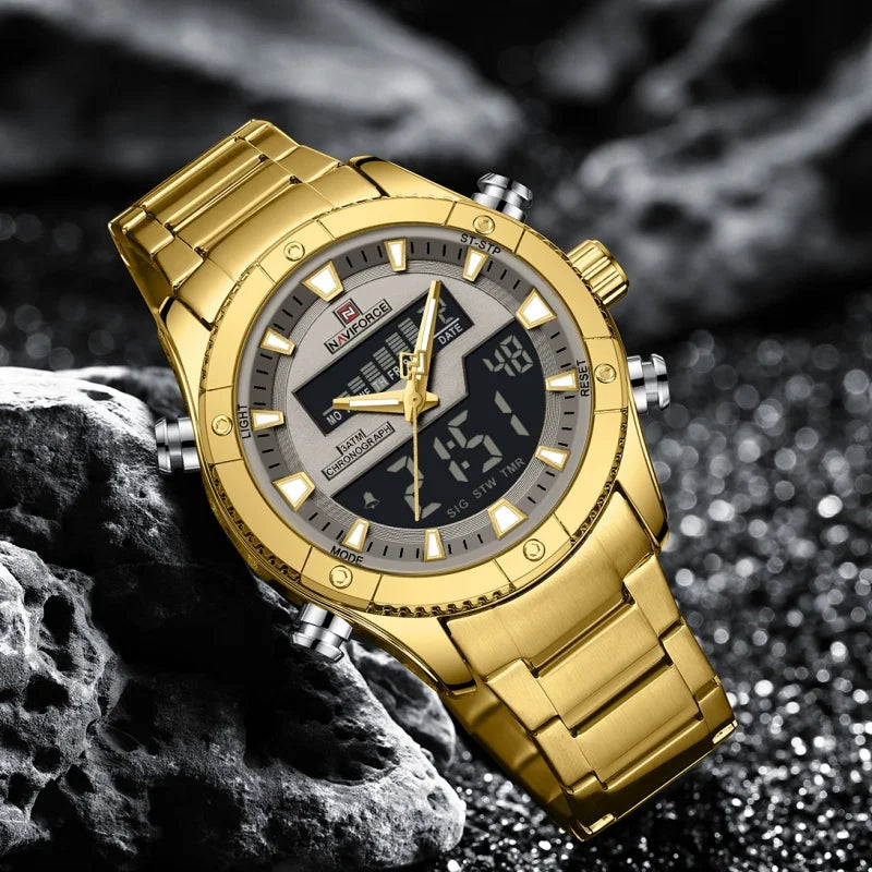 NAVIFORCE Brand Men's Watches Luxury Fashion Stainless Steel Quartz Chronograph Alarm Wristwatch for Male Water Resistant Sport